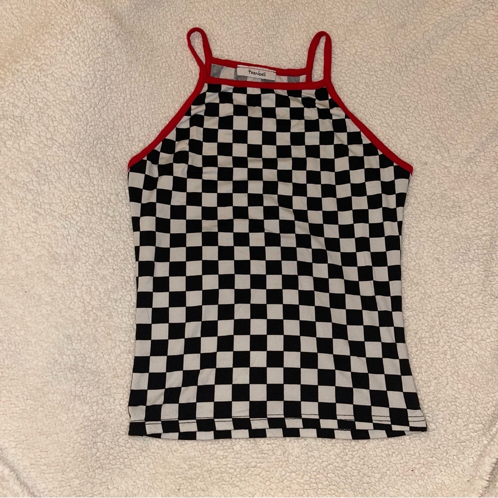 TeenBell Red and Black Checkered Crop top - Picture 1 of 4